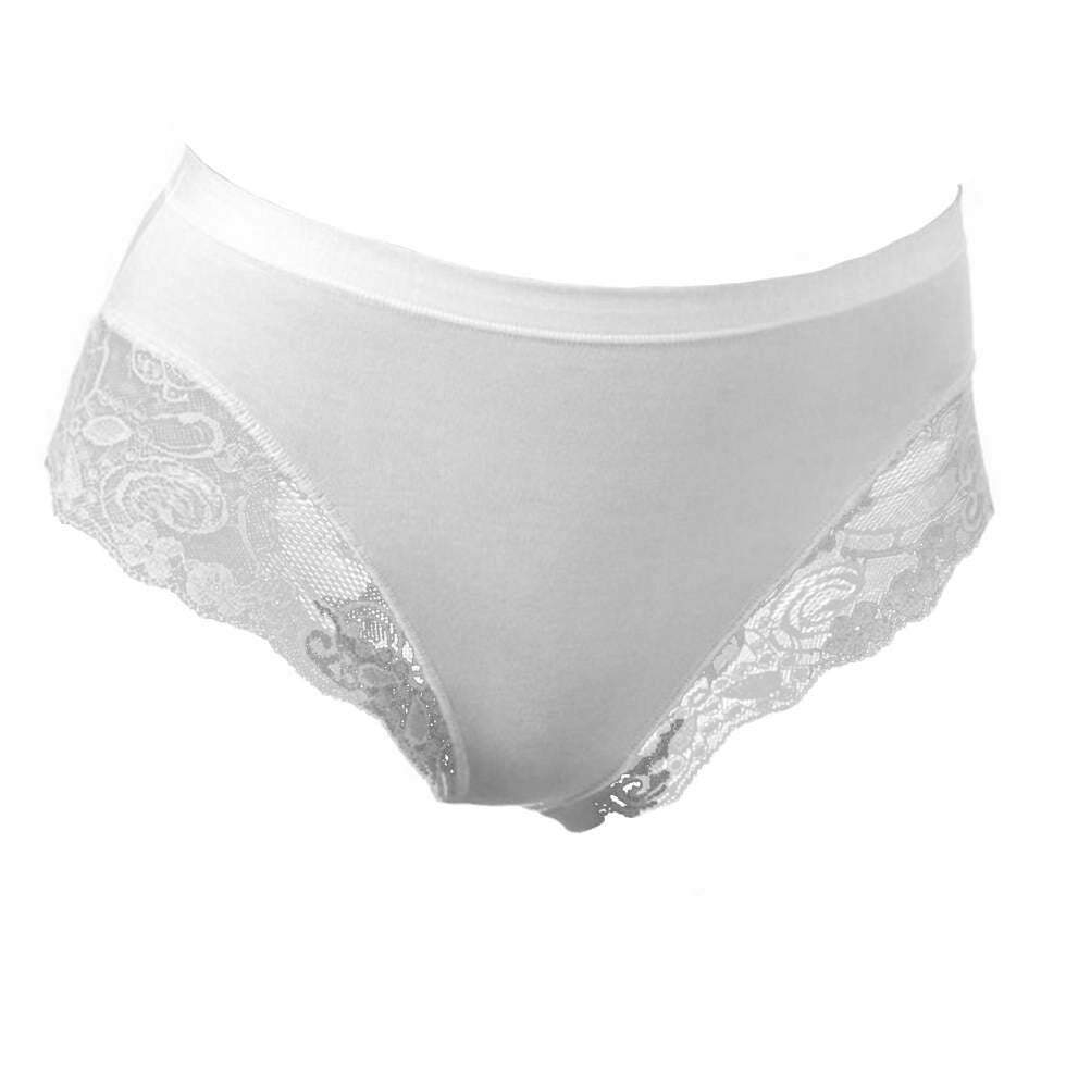 Women's underwear - thick side slit - lace trim on front - white - S