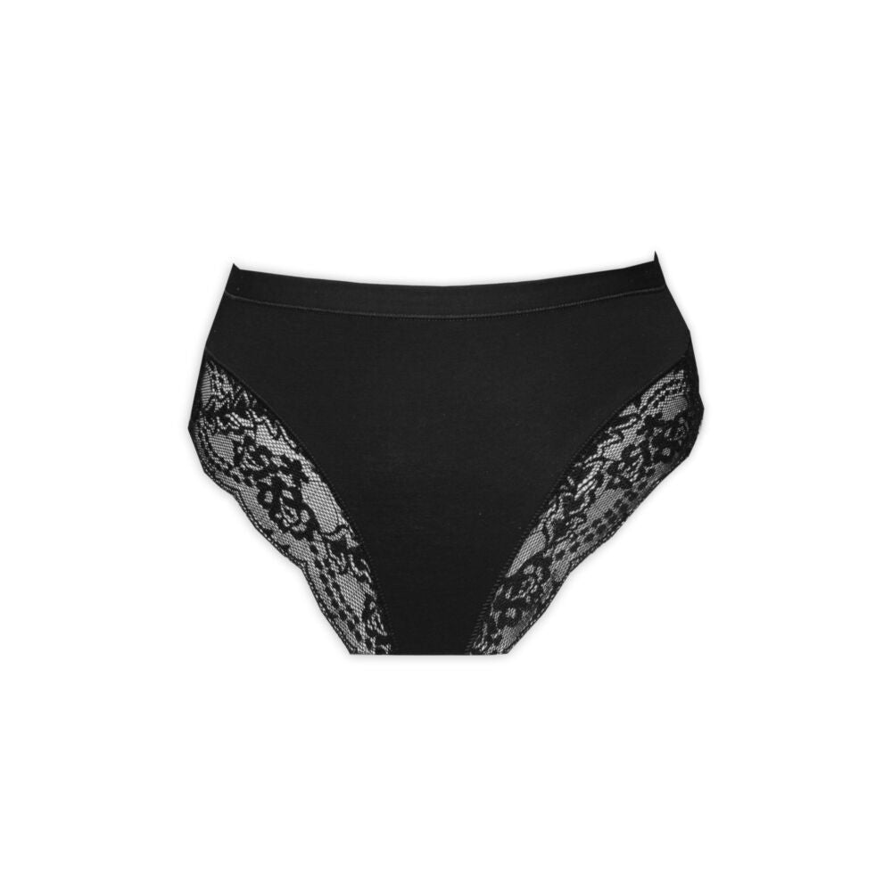 Women's underwear - thick side slit - lace trim on front - black - S