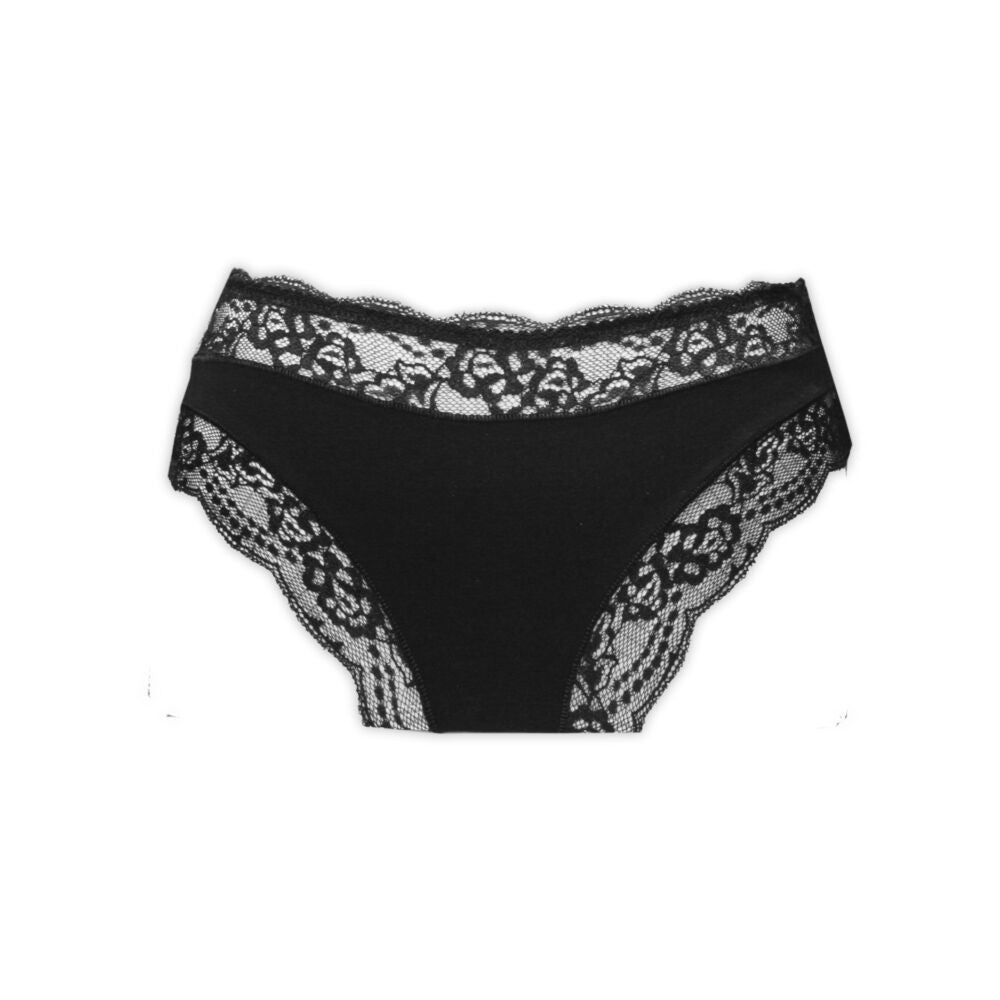 Women's underwear - with thick sides - decorated with lace inserts at the front and waist - black - M