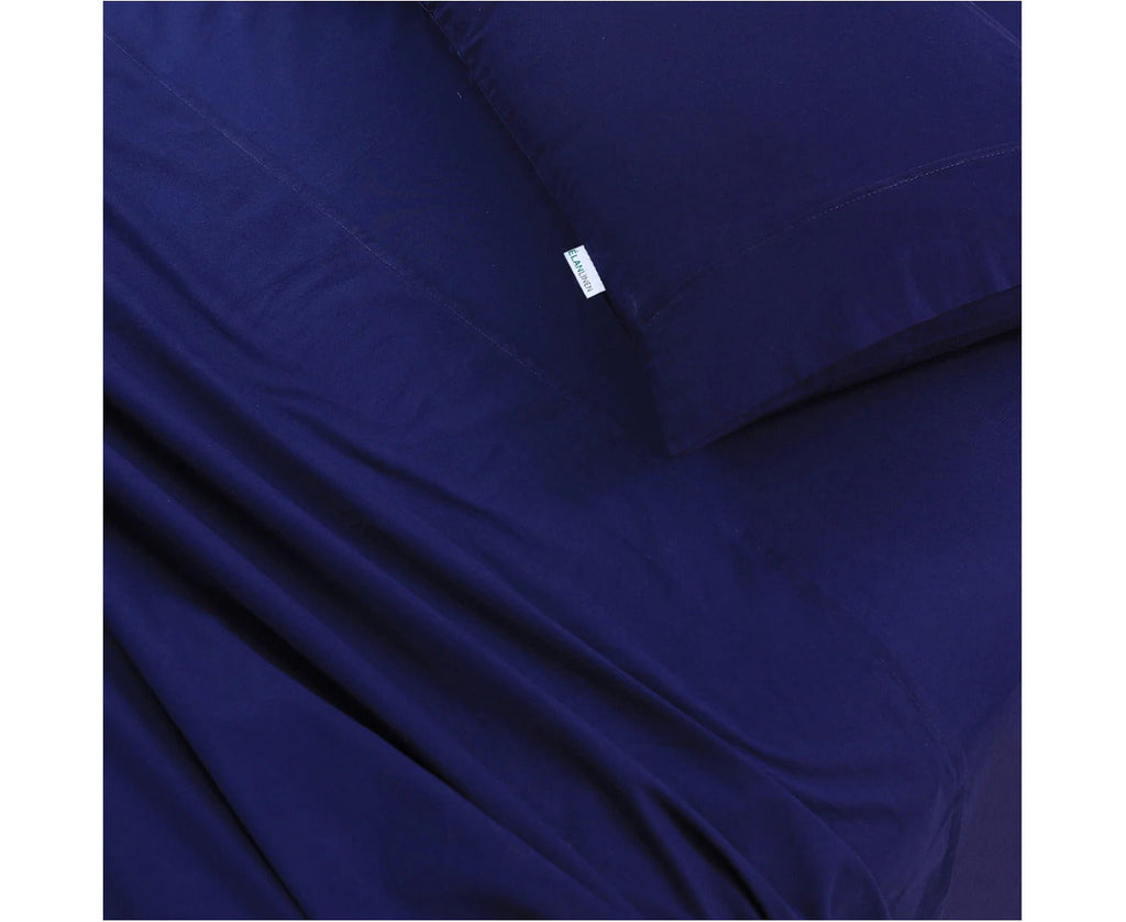 NNEDSZ Elan Linen 100% Egyptian Cotton Vintage Washed 500TC Navy Blue Single Bed Sheets Set